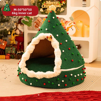 Christmas Warm All-Season Washable Closed Fleece-Lined Pet House