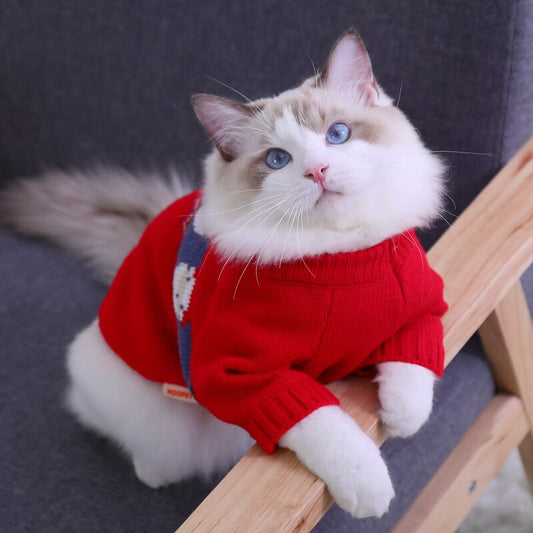 Cat Christmas Sweater New Year Warm Ragdoll Cat Anti-Shedding Outfit