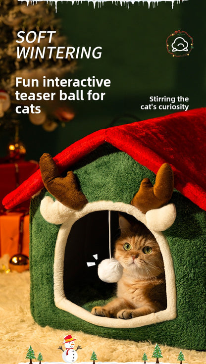 Christmas All-Season Washable Pet House Enclosed Thickened Warm House