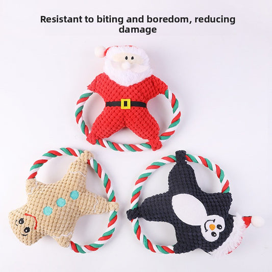 Chew-Resistant Christmas Frisbee Pineapple Plush Cotton Rope Pet Toy