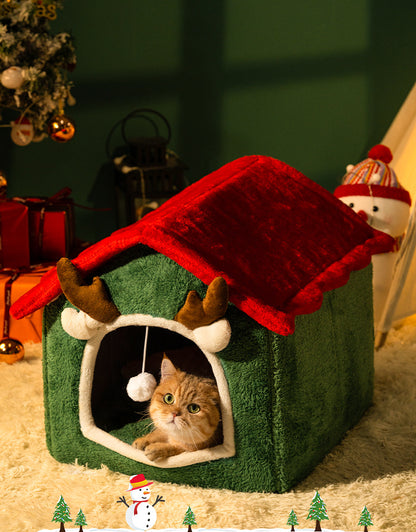 Christmas All-Season Washable Pet House Enclosed Thickened Warm House