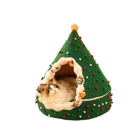 Christmas Warm All-Season Washable Closed Fleece-Lined Pet House
