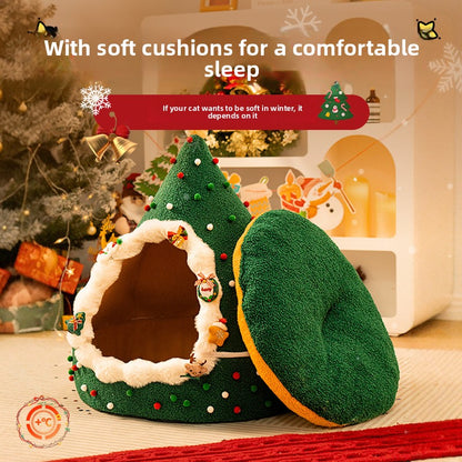 Christmas Warm All-Season Washable Closed Fleece-Lined Pet House