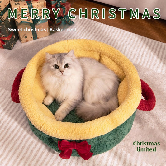Christmas Nest Small Dog Semi-Enclosed Winter Thickened Pet Nest Mat