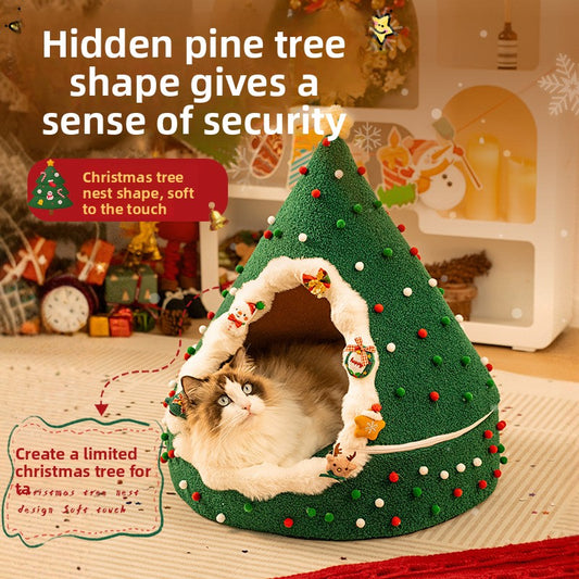 Christmas Warm All-Season Washable Closed Fleece-Lined Pet House