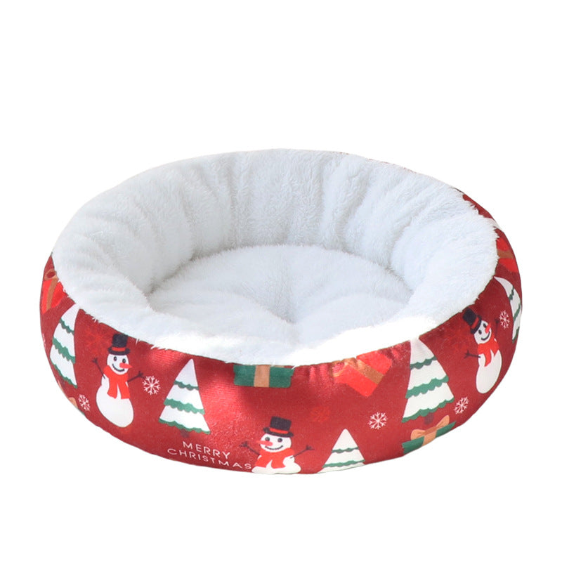 Pet Christmas Round Nest Mat Dog Bed Warm Thickened Warm Cat Bed
