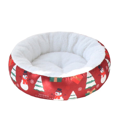 Pet Christmas Round Nest Mat Dog Bed Warm Thickened Warm Cat Bed