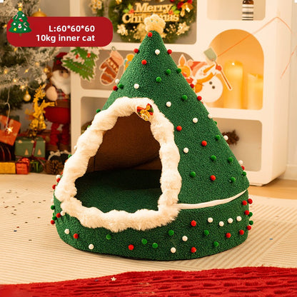 Christmas Warm All-Season Washable Closed Fleece-Lined Pet House