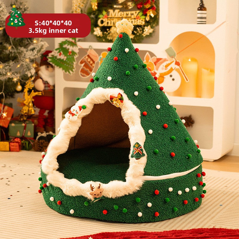 Christmas Warm All-Season Washable Closed Fleece-Lined Pet House