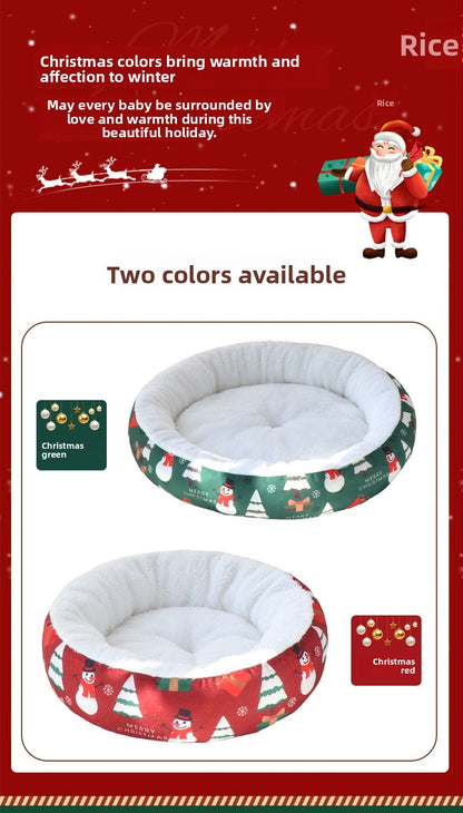 Pet Christmas Round Nest Mat Dog Bed Warm Thickened Warm Cat Bed