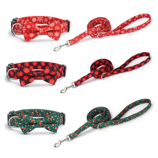 Christmas Small and Medium Dog Collar Leash Digital Print Pet Chain
