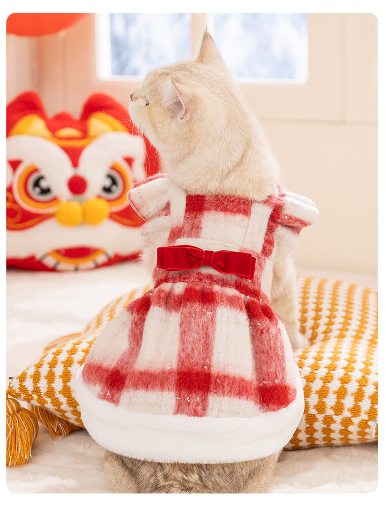 Christmas Sweetheart Cotton Dress Autumn Winter Sweet Pet Clothes