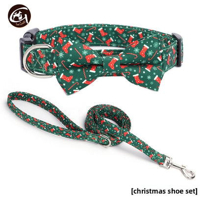 Christmas Small and Medium Dog Collar Leash Digital Print Pet Chain