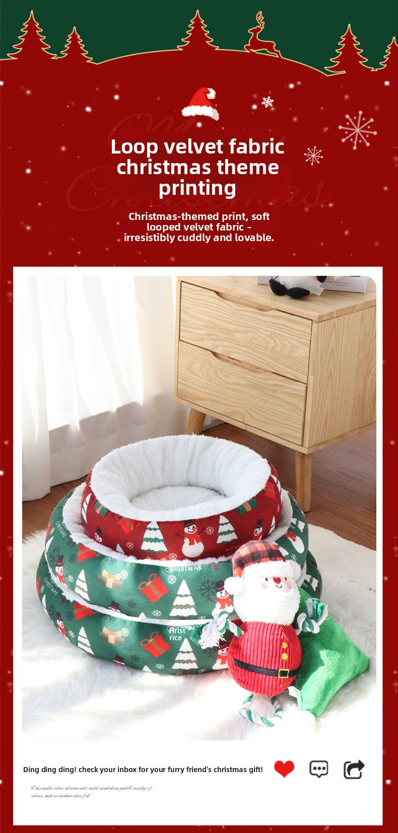 Pet Christmas Round Nest Mat Dog Bed Warm Thickened Warm Cat Bed