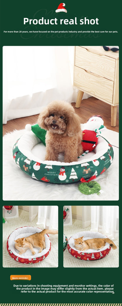 Pet Christmas Round Nest Mat Dog Bed Warm Thickened Warm Cat Bed