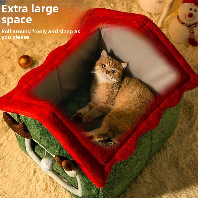 Christmas All-Season Washable Pet House Enclosed Thickened Warm House