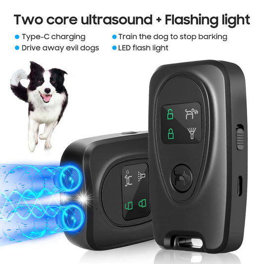 Pet Dual-Head Ultrasonic Dog Repeller with LED Flashlight Strobe Light