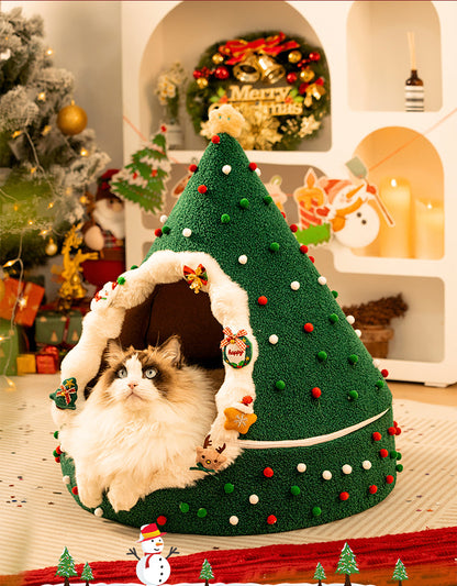 Christmas Warm All-Season Washable Closed Fleece-Lined Pet House