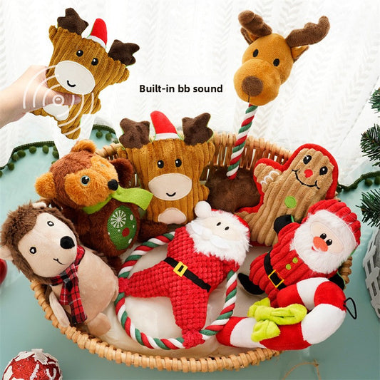 Pet Christmas Plush Sound-Resistant Chew-Proof Teething Boredom-Relief