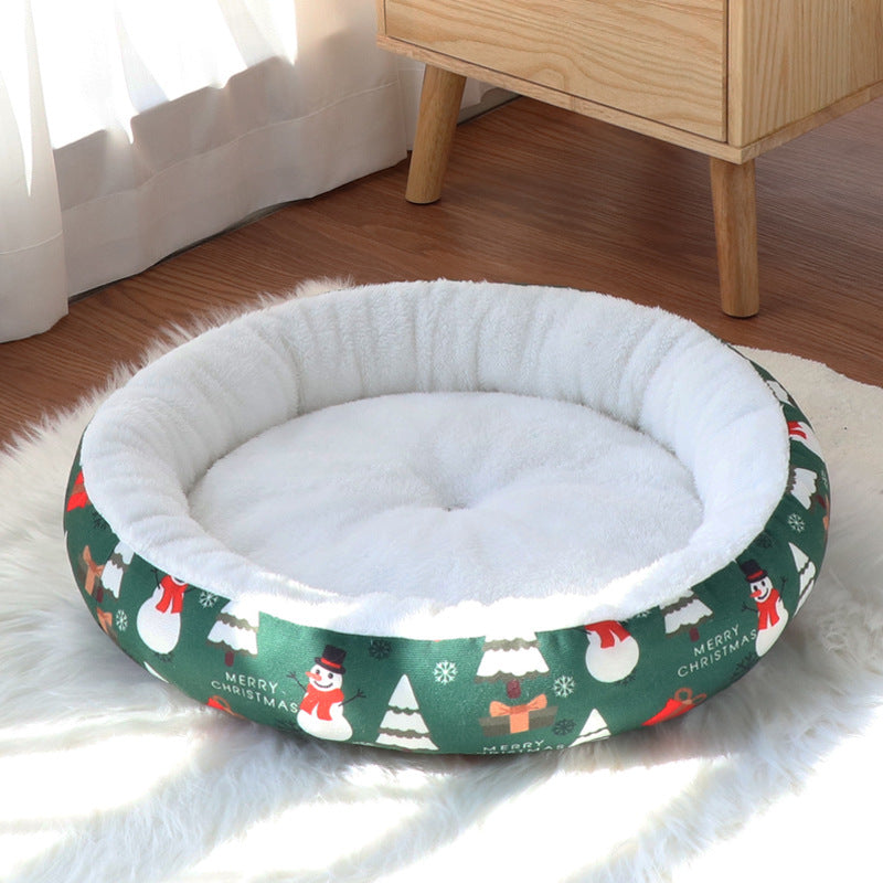 Pet Christmas Round Nest Mat Dog Bed Warm Thickened Warm Cat Bed